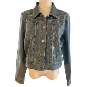 Chico's Platinum Denim Large Jacket Rhinestone Embellished Women's Light Wash